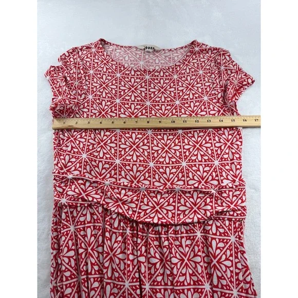 Boden Amelie Print Fit Flare Jersey Dress Women's 10R Red Casual Short Sleeve - Picture 3 of 8